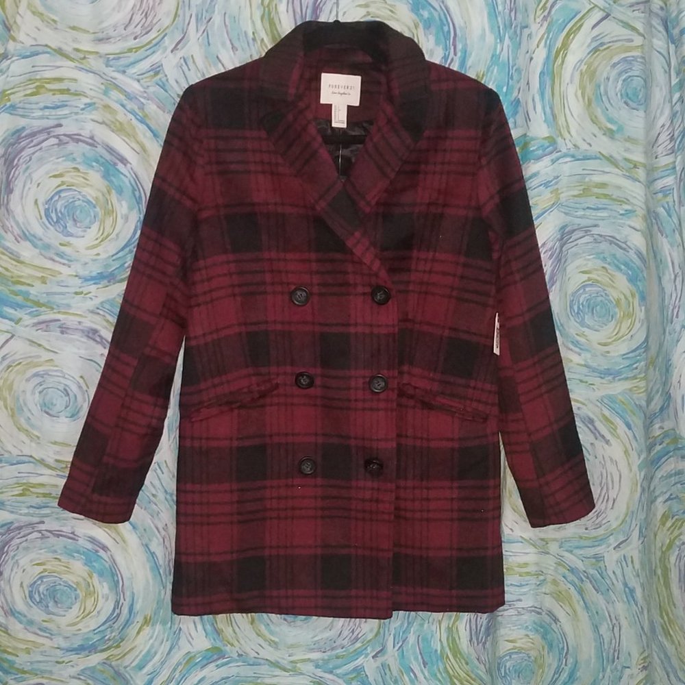 Forever 21 Boxy Red / Black Plaid Coat